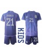 Argentina Paulo Dybala #21 Venkovní dres pro děti MS 2022 Krátký Rukáv (+ trenýrky)